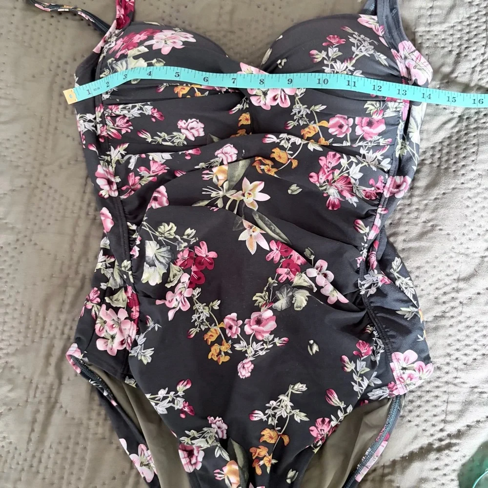 Niptuck Swim Floral One Piece Tummy Control Swimsuit Green Pink Size 8 - Picture 6 of 9